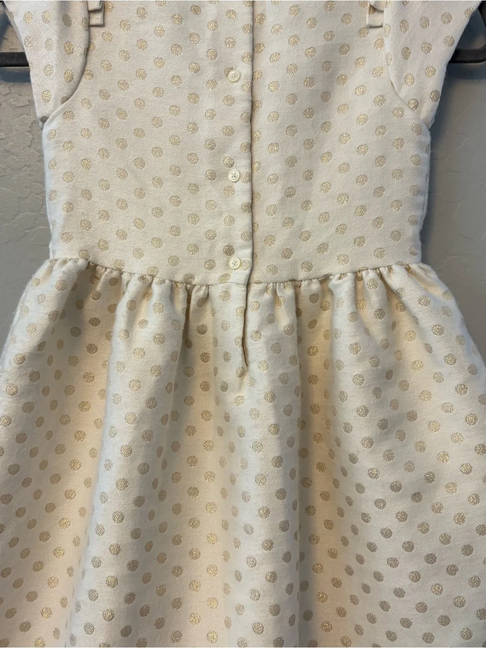 Janie and Jack ivory and gold shimmer polka dot ruffled holiday dress size 8